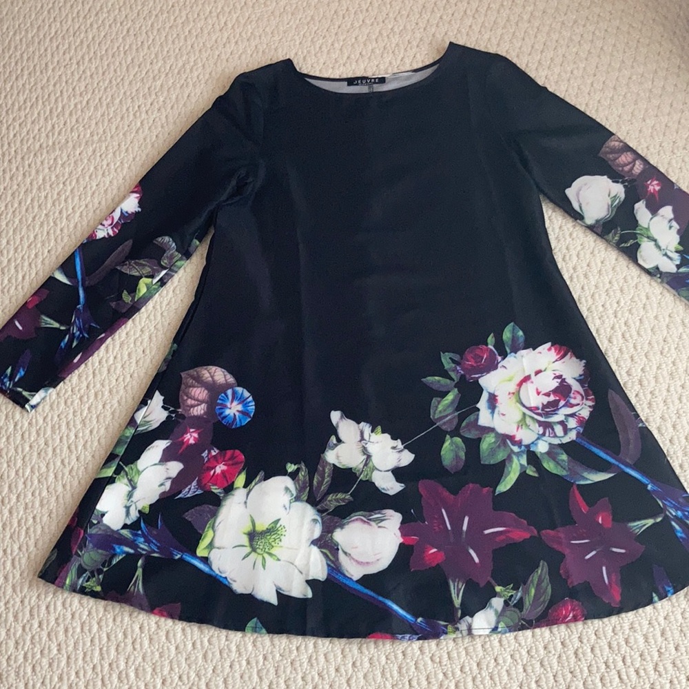 Black, long sleeve floral dress.